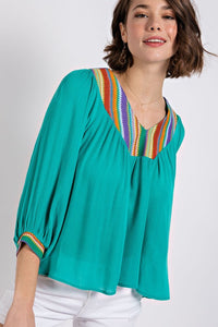 Green V-Neck Flowy Dolman Sleeve Top