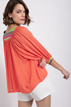 Coral V-Neck Flowy Dolman Sleeve Top