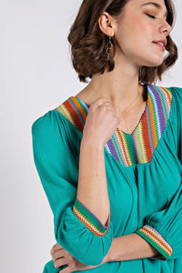 Green V-Neck Flowy Dolman Sleeve Top