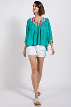 Green V-Neck Flowy Dolman Sleeve Top