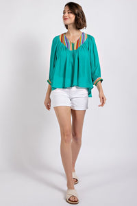 Green V-Neck Flowy Dolman Sleeve Top