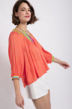 Coral V-Neck Flowy Dolman Sleeve Top