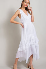 Off White V Neck Ruffle Maxi Dress