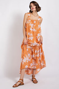 Dusty Orange Floral Print Maxi Dress