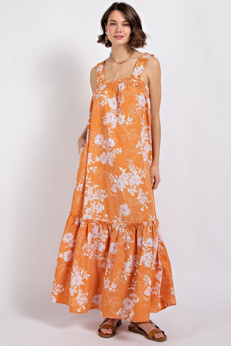 Dusty Orange Floral Print Maxi Dress