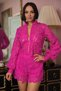 Fuchsia Crochet Top And Short Set