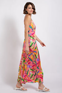 Rose Tropical Print Maxi Dress