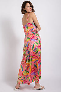 Rose Tropical Print Maxi Dress