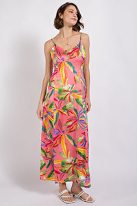 Rose Tropical Print Maxi Dress