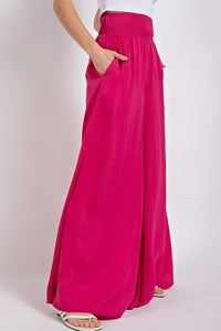 Fuchsia Washed Satin Wide Pant