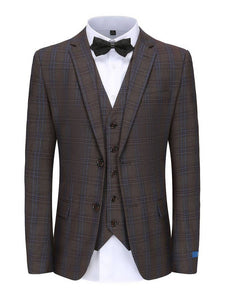 Brown Men's Slim-Fit 3pc Blue Check Plaid Suit - Regular