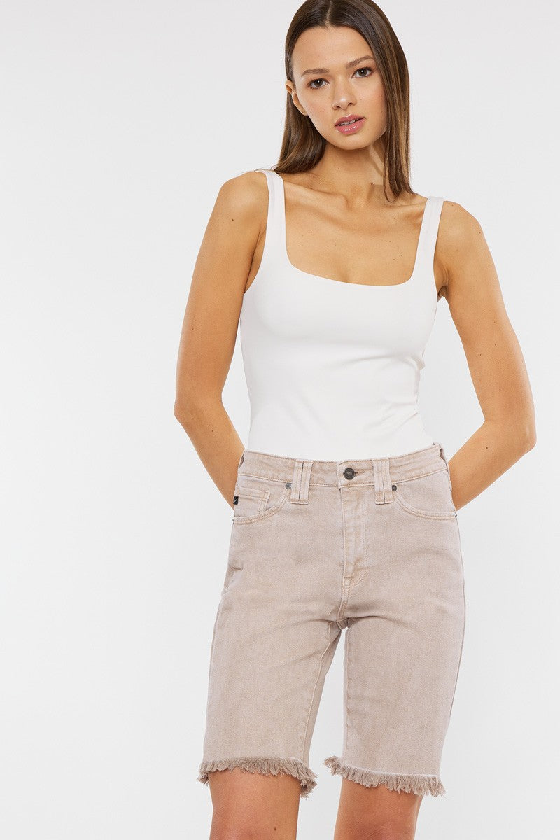 Taupe High Rise Bermuda Shorts