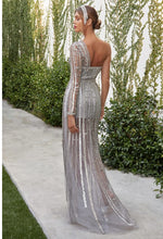 Silver One Shoulder Silver Beaded Gown