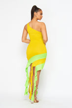 Yellow/Lime Long fringed off-shoulder Dress