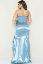 Blue Sleeveless Shirring Slit Maxi Dress