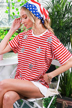 Red Short Sleeve Sequin Star Detail Stripe Top
