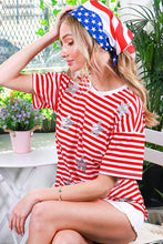 Red Short Sleeve Sequin Star Detail Stripe Top