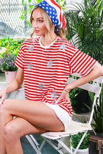 Red Short Sleeve Sequin Star Detail Stripe Top