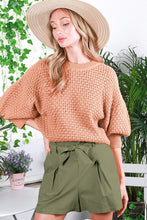Taupe Round Neck 3/4 Sleeve Knitted Crochet Top