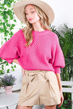 Pink Round Neck 3/4 Sleeve Knitted Crochet Top