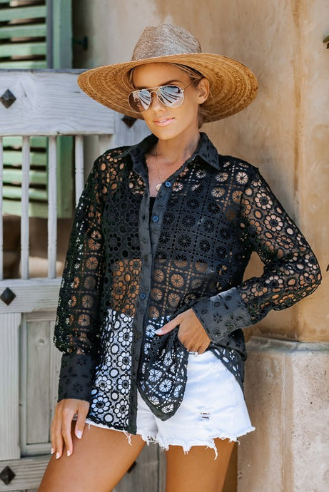 Black Eyelet Shirt Top