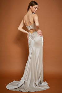 Champagne One Shoulder Ruched Side Sheath Dress