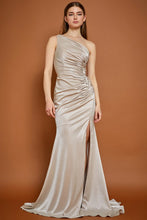 Champagne One Shoulder Ruched Side Sheath Dress