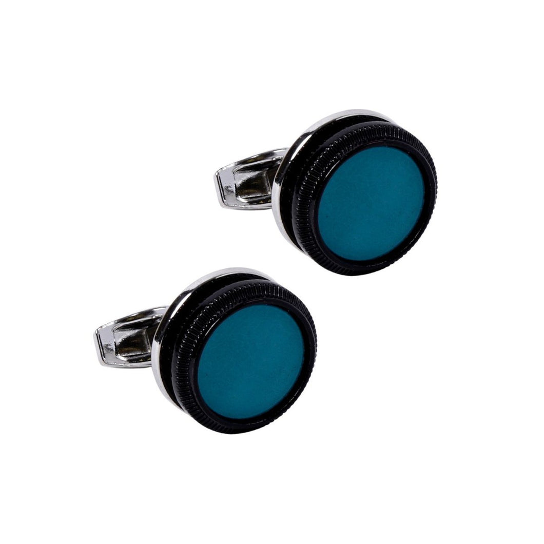 Silver Turquoise Stone Round Cufflinks