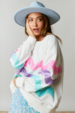 White Sweatshirt Top With Tri-Color Wave
