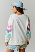 White Sweatshirt Top With Tri-Color Wave