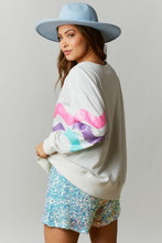 White Sweatshirt Top With Tri-Color Wave