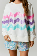 White Sweatshirt Top With Tri-Color Wave