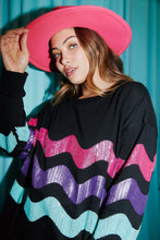 Black Sweatshirt Top With Tri-Color Wave