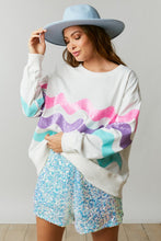 White Sweatshirt Top With Tri-Color Wave