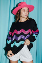Black Sweatshirt Top With Tri-Color Wave