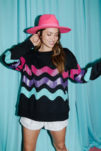 Black Sweatshirt Top With Tri-Color Wave