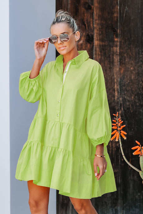 Limon Puff Sleeves Oversized Mini Dress With Pockets