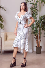White/Multi Striped Midi Dress