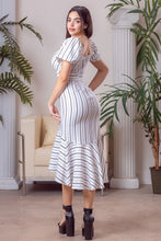 White/Multi Striped Midi Dress