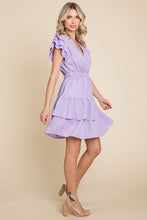 Lavender Ruffled Waistband V Neck Tiered Wrap Dress