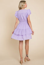 Lavender Ruffled Waistband V Neck Tiered Wrap Dress