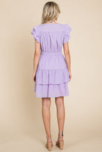 Lavender Ruffled Waistband V Neck Tiered Wrap Dress