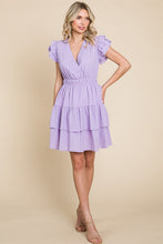 Lavender Ruffled Waistband V Neck Tiered Wrap Dress