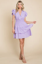 Lavender Ruffled Waistband V Neck Tiered Wrap Dress