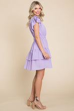 Lavender Ruffled Waistband V Neck Tiered Wrap Dress