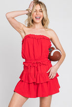 Red Gauze Strapless Ruffle Detail Flounce Romper Dress