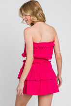 Fuchsia Gauze Strapless Ruffle Detail Flounce Romper Dress