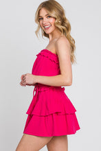 Fuchsia Gauze Strapless Ruffle Detail Flounce Romper Dress