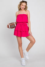 Fuchsia Gauze Strapless Ruffle Detail Flounce Romper Dress