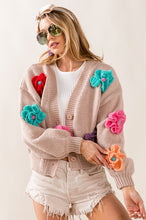 Oatmeal Floral V-Neck Sweater Cardigan